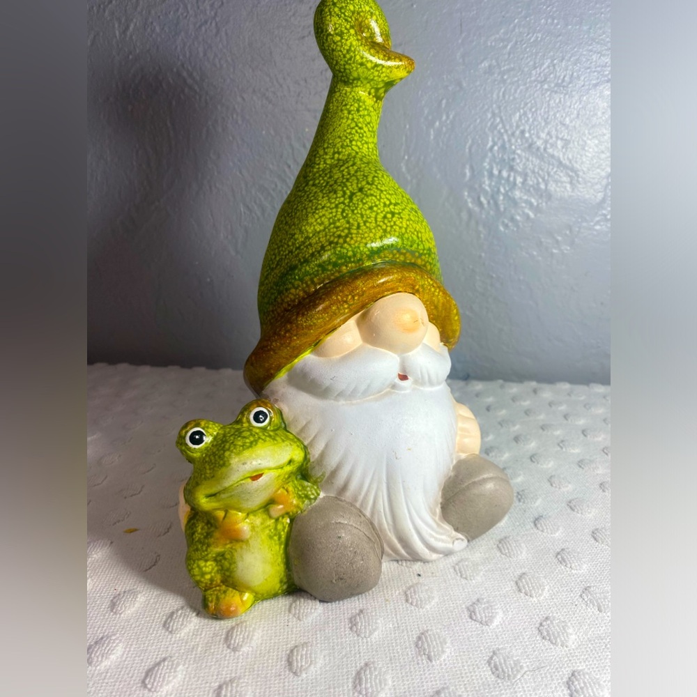 Garden Elf Gnome with a Froggy Friend Resin Outdoor Sculpture